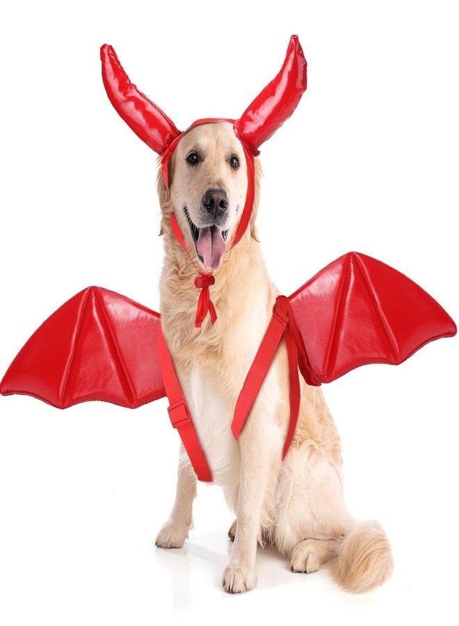 Bulyoou Pet Halloween Costume Angel Dog Costume Wings and Dog Devil Cat Angel Devil Cosplay Outfit Fits Many Pets for Christmas, Halloween Parties, Gifts for Dog & Cat Lovers(White, Red) - Image 4